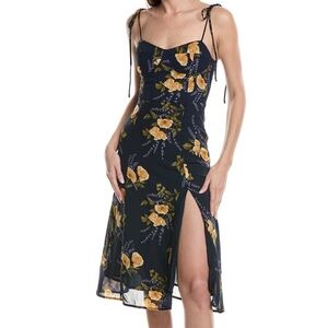 RIHOAS Navy Floral Midi Dress with Yellow Accents